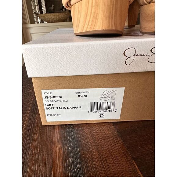 Jessica Simpson Tan Neutral Woven/Braided Wood Platform Heels - Picture 2 of 9